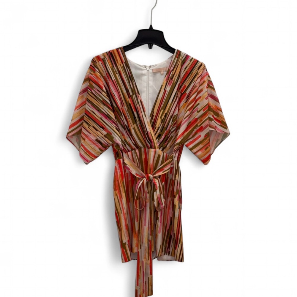 Hutch Orange Colorful Flare Sleeve Tie Waist Romper Medium Summer Soirée Resort